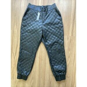 Maniere De Voir Quilted Faux Black Leather Pants (Women's Size 12) • NEW